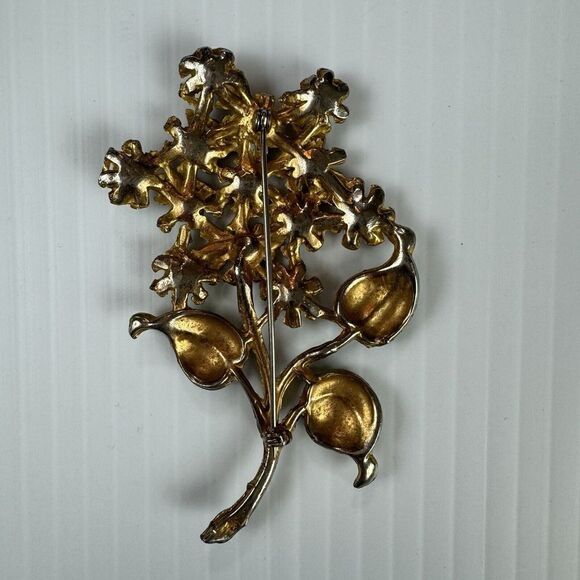 Vintage Figural Enameled Rhinestone Flower Bouquet Brooch Pin Floral - Picture 3 of 7